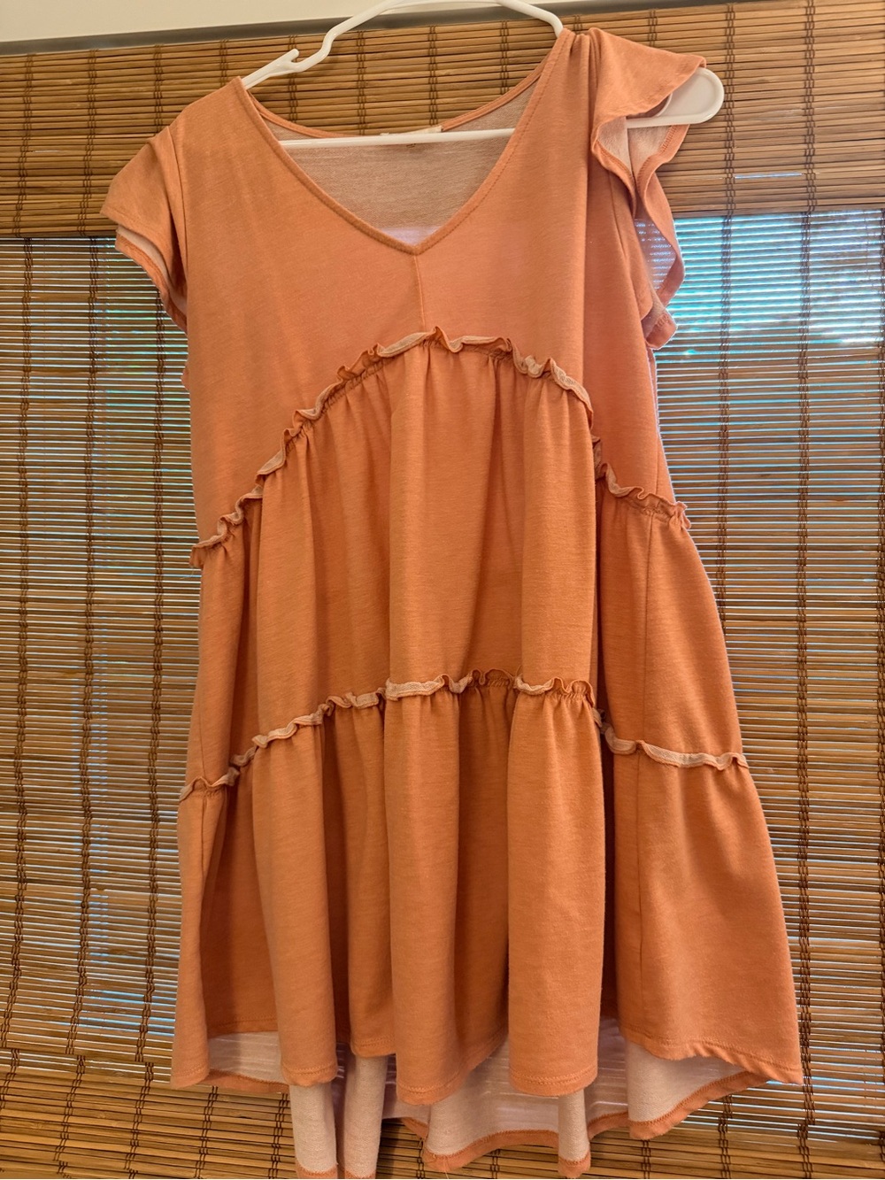 Altar’d State Peach Pastel Orange Ruffle Tiered Women's BabyDoll Tee Dress -S